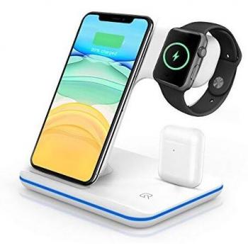 VESSTT Cargador Inalámbrico Rápido - 3 en 1 Estación de Carga Rápida Qi Inalámbrica Soportes de Carga de para iPhone 11/11 Pro MAX/X/XS MAX / 8 iWatch Series 1/2/3/4/5 Airpods 2