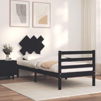 Cama de madera maciza con cabecero negro 90x200 cm
