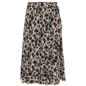 ONLY Women's ONLCARLY Flounce Long Skirt WVN, Cloud Dancer/AOP:Nature Leo, S