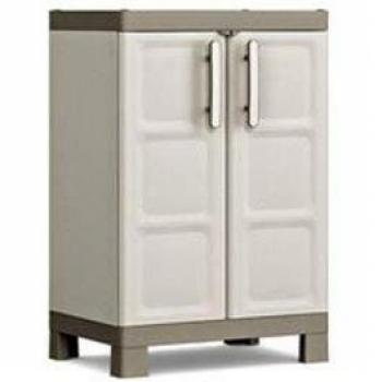 Keter Armario Excellence Bajo| Armario de Almacenaje 2 Baldas - Color Beige/Gris Topo | Dimensiones 65 x 45 x 97 cm