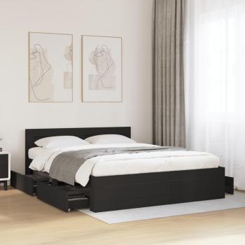 Cama con cabecero de madera de ingeniería negra 150x200 cm Vidaxl