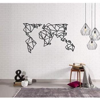 Homemania Decoración de Pared en Metal Tarjeta del Mundo Grande Negro – Art, Casa, Déco – para Estar, Escritorio, Pared