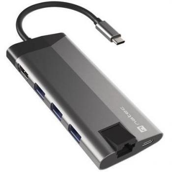 Natec Fowler Plus USB-C Multiport Adapter Hub 8-in-1 with 3x USB 3.0, HDMI 4K, USB-C PD, RJ45, SD and Micro SD