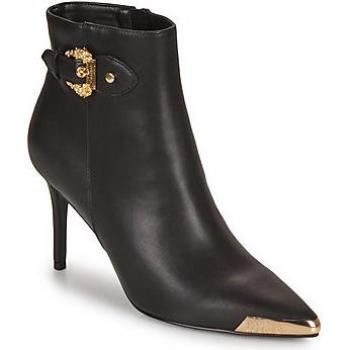 Versace Heeled Boots, Black, Female, Size: 9 US, Metal Detail Pointed Toe Ankle Boots