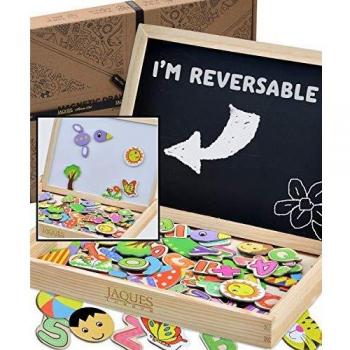 Jaques of London Pizarra magnética – Juguetes de madera perfectos para niños de 2 a 3 a 4 años – Tablero de dibujo magnético reversible para niños de 2 a 3 a 4 años