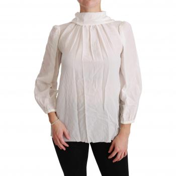 Dolce & Gabbana White Turtle Neck Blouse Shirt Silk Top - IT38|XS