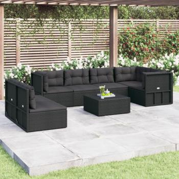 7-Piece Black Poly Rattan Garden Lounge Set with Cushions