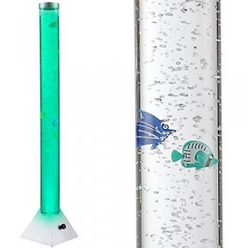 Lámpara de Pie LED RGB Columna de Agua Transparente con Peces Decorativos y Cambio de Color, 120 cm