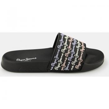 Pepe Jeans Women's Black Slider Sandals with Multicolor Logo