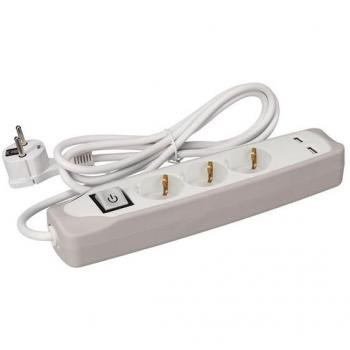 Perel Base Múltiple con Caja Organizadora de Cables - 3 Tomas - Schuko