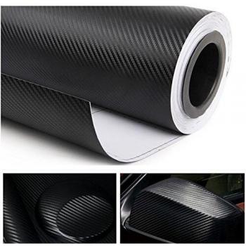 CCmall Rollo Vinilo Adhesivo Decorativo para vehículos, diseño 3D Texturizado como Fibra de Carbono, sin Burbujas de Aire, 1520 x 600 mm, Color Negro