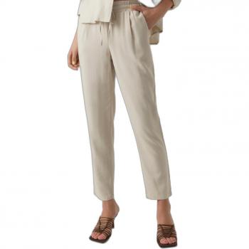 Vero Moda Jesmilo Women's Casual Linen Blend Trousers - Loose Fit Ankle Pants in Natural Cream