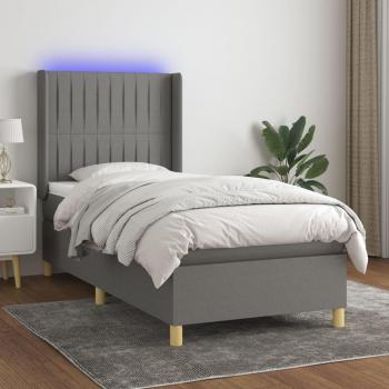 Colchón de cama suave y cama box spring con luces LED en tela gris oscuro 90x190 cm