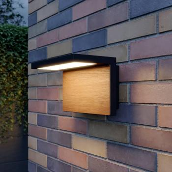 Aplique LED de exterior Lucande Lignus, moderno, negro, hecho de aluminio, 1 llama