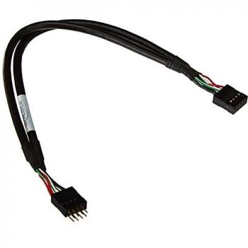 Cable de extensión USB 2.0 de 10 pines macho a hembra, 25 cm, negro