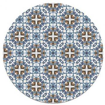 Alfombra Vinílica Redonda Estilo Hidráulico Oriental Azul 150x150 cm - Antideslizante e Ignífuga para Cocina y Salón