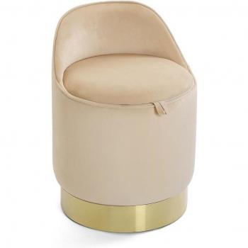 Puff beige-dorado con almacenaje y base dorada para salón o dormitorio