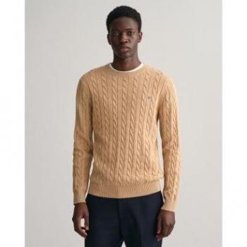 Jersey de cuello redondo Gant para hombre en punto de ochos color beige