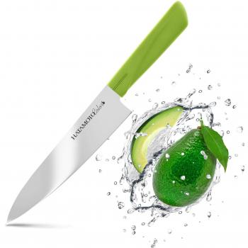 HATAMOTO Cuchillos Profesionales - Cuchillo Japones Acero Inoxidable - Cuchillos de Cocina Chef para Carne Pescado y Verduras - Cuchillo Cebollero Profesional - Mango Plastico Color - de Japon 18 cm