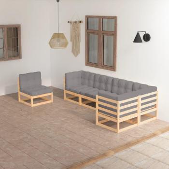 6-Piece Solid Pine Garden Lounge Set with Cushions