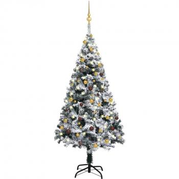 Árbol de Navidad artificial con LEDs y bolas PVC verde 150 cm