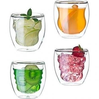 Cristal squisite - Juego de 4 vasos de doble pared - 4 x 250 ml, diferentes formas
