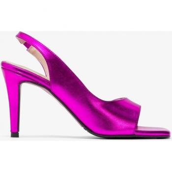 Sandalias de tacón fucsia con tecnopiel metalizado para mujer