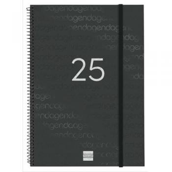 Finocam - Agenda Espiral Year 2025 Semana Vista Horizontal Negro Catalán (Enero 2025 - Diciembre 2025, 12 meses, tamaño E40-210x297 mm)
