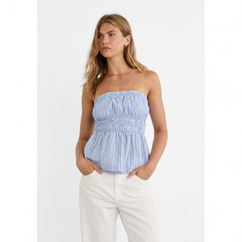 Sky Blue Gathered Strapless Top - Size L
