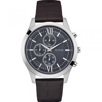 Guess W0876G1 Men's Analogue Quartz Watch with Leather Strap, Brown, Strap