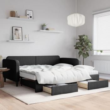 Sofá cama nido con cajones de tela negro 100x200 cm