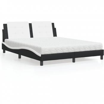 Cama con colchón de cuero sintético blanco y negro 160x200 cm
