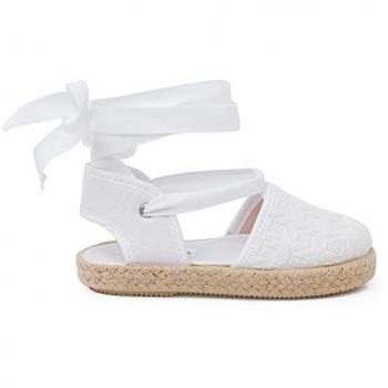 Alpargatas de niña Pisamonas efecto trenzado con cintas en color blanco, talla 22