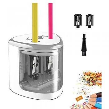 Sacapuntas Eléctrico Afilador Lapices Electrico Agujeros Dobles para 6-12mm Sacapunta Lápiz de Color