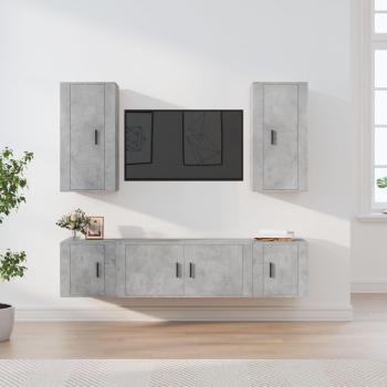 Set de Muebles para TV 5 Piezas en Color Gris Cemento, Fabricado en Madera Contrachapada
