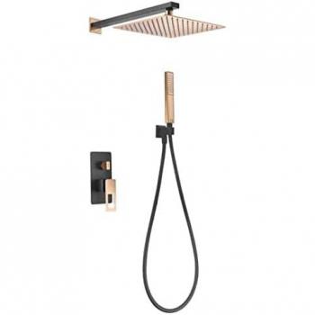 Grifo Empotrado Monomando para Lavabo en Negro Mate y Oro Rosa - Grifería de Baño IMEX