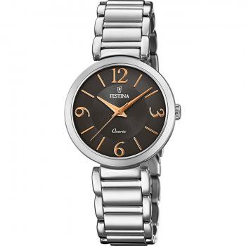 Reloj Festina F20212_2 para Mujer - Elegante, Resistente Al Agua, Correa de Acero Inoxidable, Esfera Negra, Cristal Mineral, Movimiento de Cuarzo