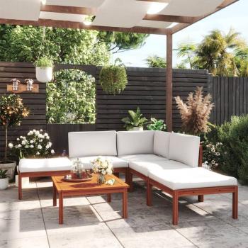 6-Piece Garden Lounge Set with Cream Cushions and Solid Acacia Wood