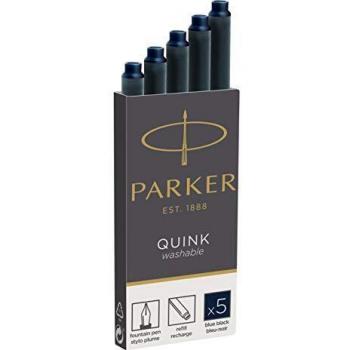 Parker Quink recambios para plumas estilográficas, cartuchos largos, tinta azul o negra, caja de 5