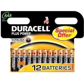 Duracell - Pack de 10 Pilas Alcalinas Plus Power MN2400 Micro AAA LR03, No-Recargables, 1.5V - Blister de 12 Unidades