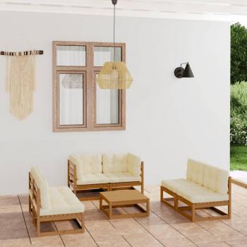 Sofá de jardín 7 PCs con cojines de madera maciza de pino