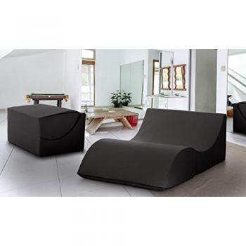 Cama Plegable Annabella y Puf Convertible en Chaise Longue de Ecopiel, 100% Made in Italy, 100x200h70 cm, Color Negro