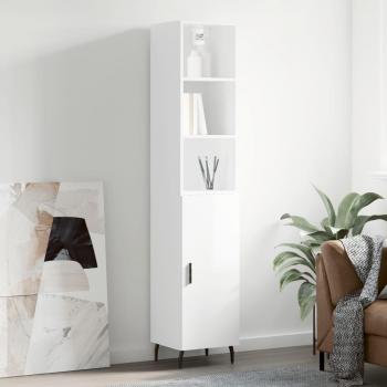 Aparador alto de madera contrachapada blanco brillo 34,5x34x180 cm