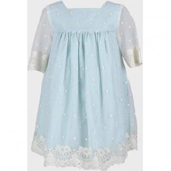 Vestido de manga corta y bajo bordado en color verde claro de algodón