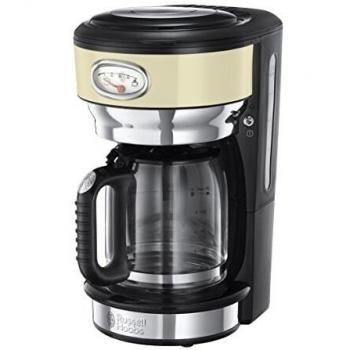 Russell Hobbs Cafetera de Goteo Retro - Cafetera Vintage, 10 Tazas, Jarra Cristal 1,25L, Soporte de Filtro Lavable, Tecnología de Rociado Avanzada, Cuchara Medidora, Acero Inoxidable, Crema -21702-56