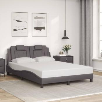 Cama de 140x190 cm con cabecero de piel sintética color crema y estructura gris