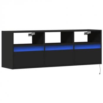Mueble de TV de pared con luces LED negro 130x31x45 cm, Mueble de TV suspendido, Mueble de TV montado en la Pared, Soporte de TV Flotante