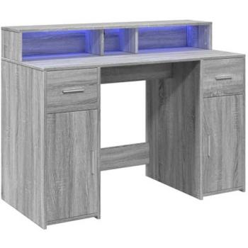 Escritorio con LED de madera ingeniería gris sonoma 120x55x91 cm