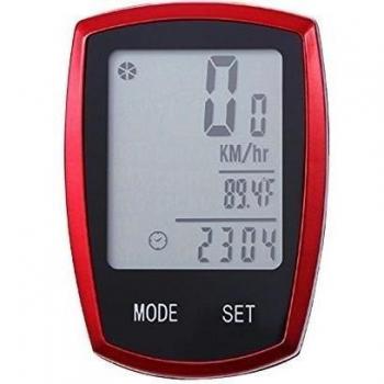 Tenswall Ordenador para Bicicleta Inalámbrico Resistente al Agua Cuentakilómetros Velocímetro con Función de Activación Automática y LCD Retroiluminada 22 Funciones - Rojo