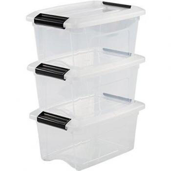 Iris Ohyama, Juego de 3 Cajas de Almacenamiento, 5 L, con Cierre a Presión, Apilable, Sala de Estar, Dormitorio, Garaje - New Top Box Ntb-5 - Transparente